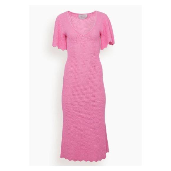 New! Rare VICTOR GLEMAUD Knit Deep V-Neck Midi Sweater Dress in Neon Pink - Picture 5 of 13